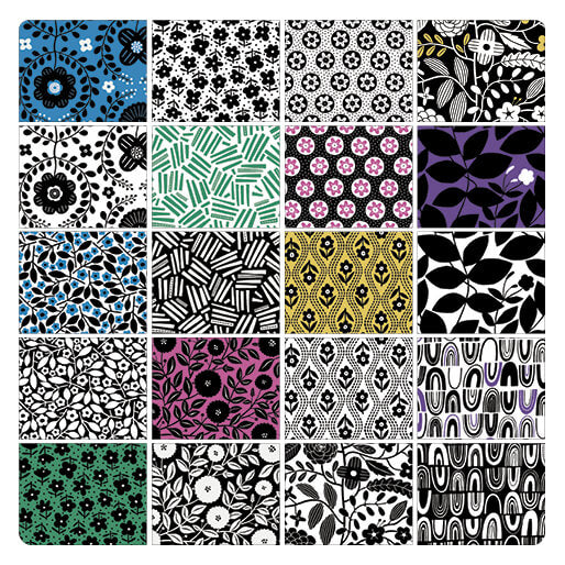 Benartex Black, White and Bloom Strip-pies - 40 2.5" Strips