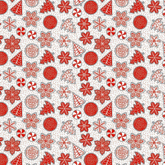 (2 yd) Benartex Nordic Cabin Cookies Red 4589P-10 (Pearlescent Accents)