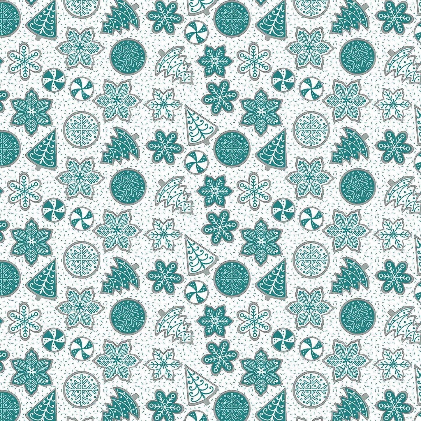 (3 yd) Benartex Nordic Cabin Cookies Teal 4589P-80 (Pearlescent Accents)