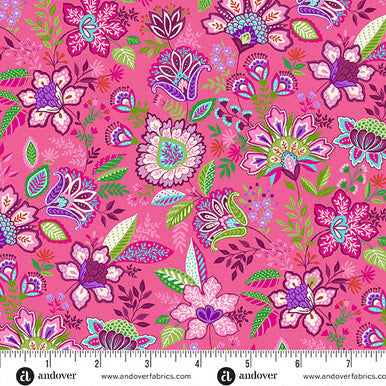 (1.5 yd) Andover/Makower UK Tropica Stripe 147-P Botanical