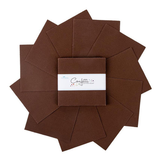 Charm Pack 5x5 Squares - Riley Blake Confetti Cotton Solids Brownie 5-inch Stacker - 40 5" Square