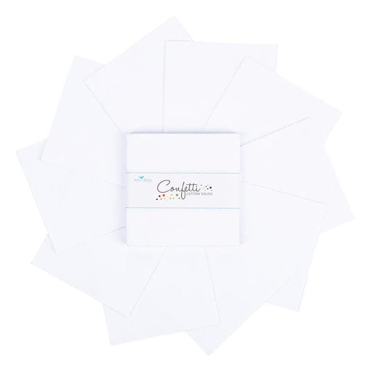 Charm Pack 5x5 Squares - Riley Blake Confetti Cotton Solids Bright White 5-inch Stacker - 40 5" Square