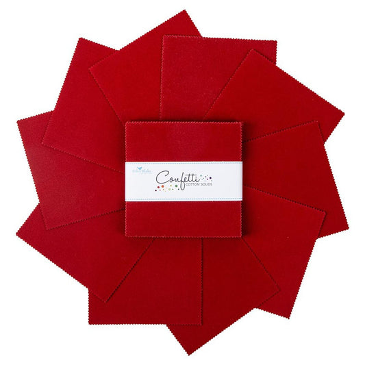 Charm Pack 5x5 Squares - Riley Blake Confetti Cotton Solids Dahlia Red 5-inch Stacker - 40 5" Square