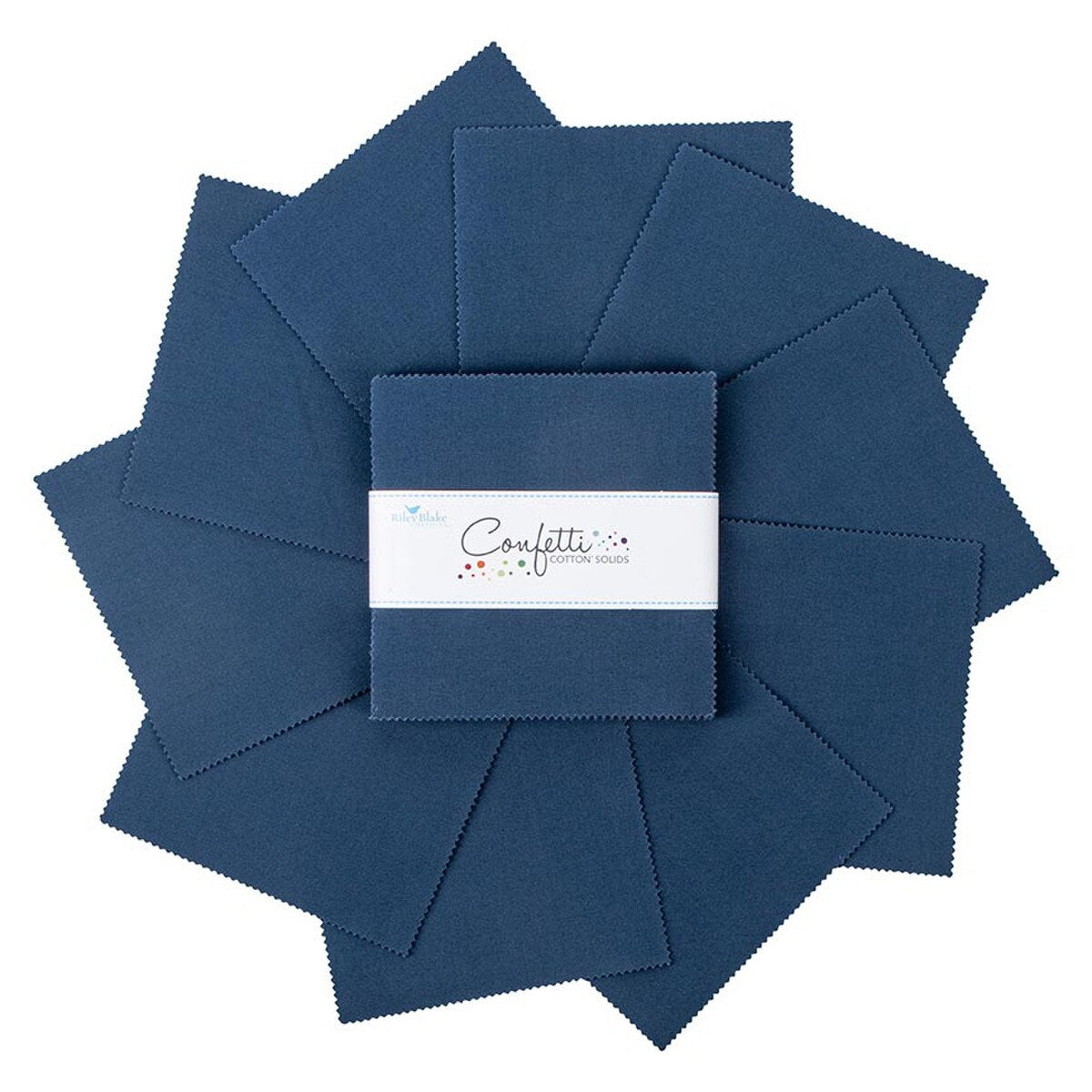 Charm Pack 5x5 Squares - Riley Blake Confetti Cotton Solids Oxford Blue 5-inch Stacker - 40 5" Square