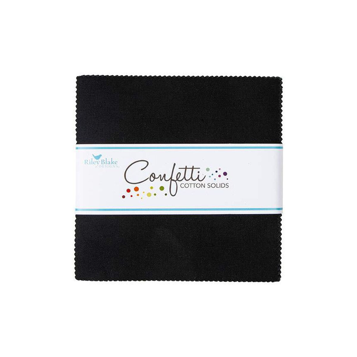 Charm Pack 5x5 Squares - Riley Blake Confetti Cotton Solids Black 5-inch Stacker - 40 5" Square