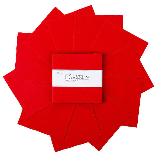 Charm Pack 5x5 Squares - Riley Blake Confetti Cotton Solids Schoolhouse Red 5-inch Stacker - 40 5" Square