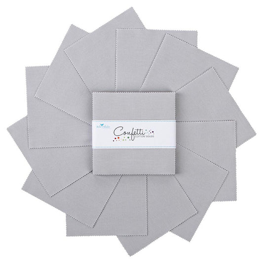 Charm Pack 5x5 Squares - Riley Blake Confetti Cotton Solids Silver 5-inch Stacker - 40 5" Square