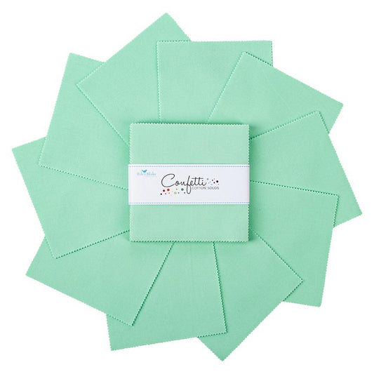Charm Pack 5x5 Squares - Riley Blake Confetti Cotton Solids Sweet Mint 5-inch Stacker - 40 5" Squares