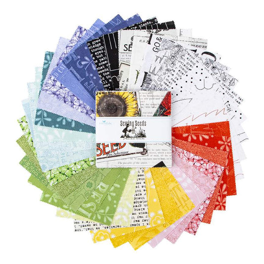 Charm Pack 5x5 Squares - Riley Blake Sewing Seeds III 5-inch Stacker - 40 5" Squares