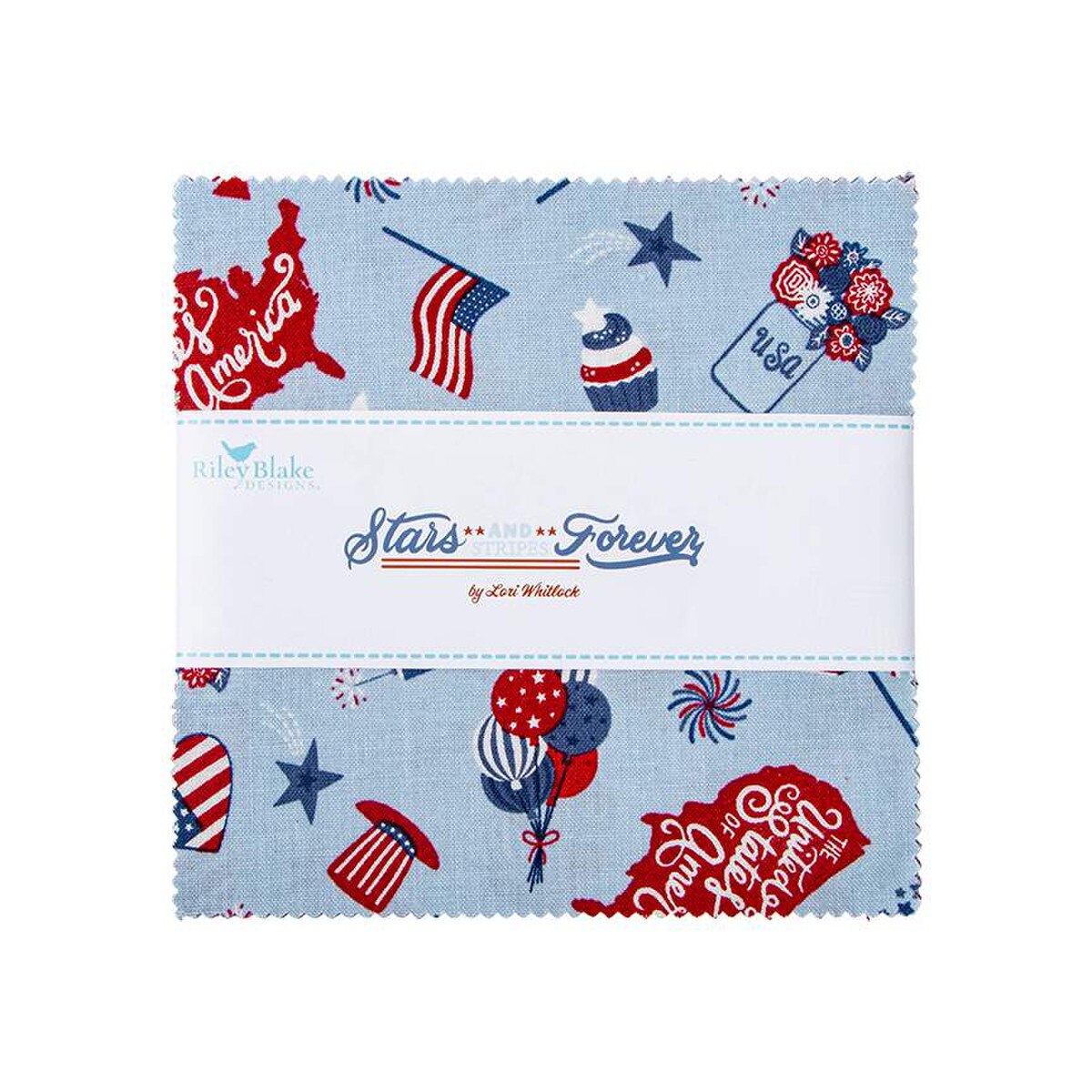 Charm Pack 5x5 Squares - Riley Blake Stars & Stripes Forever 5-inch Stacker - 40 5" Squares