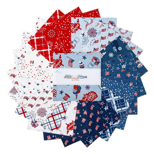 Charm Pack 5x5 Squares - Riley Blake Stars & Stripes Forever 5-inch Stacker - 40 5" Squares