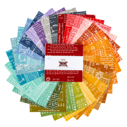 Charm Pack 5x5 Squares - Riley Blake TYPE/ography A (Colors) 5-inch Stacker - 40 5" Squares