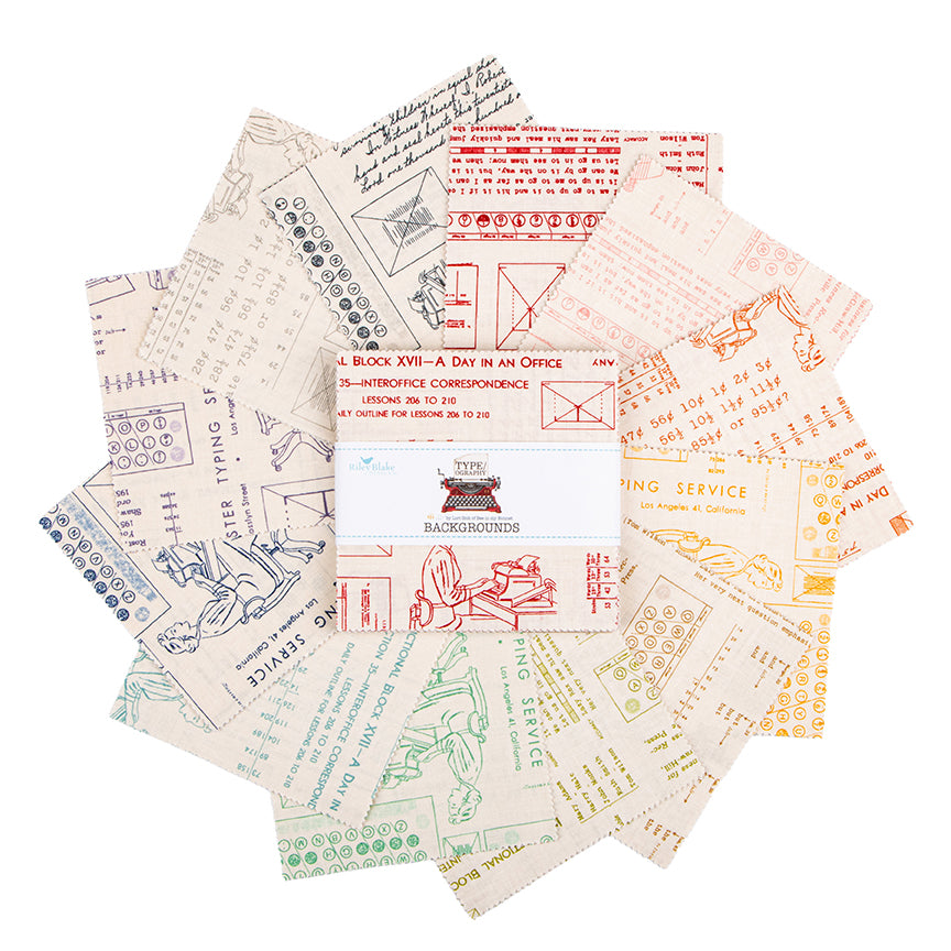 Charm Pack 5x5 Squares - Riley Blake TYPE/ography B (Neutrals) 5-inch Stacker - 40 5" Squares