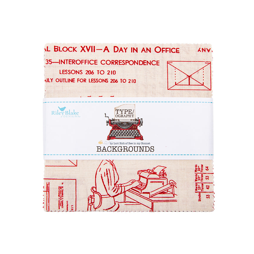 Charm Pack 5x5 Squares - Riley Blake TYPE/ography B (Neutrals) 5-inch Stacker - 40 5" Squares