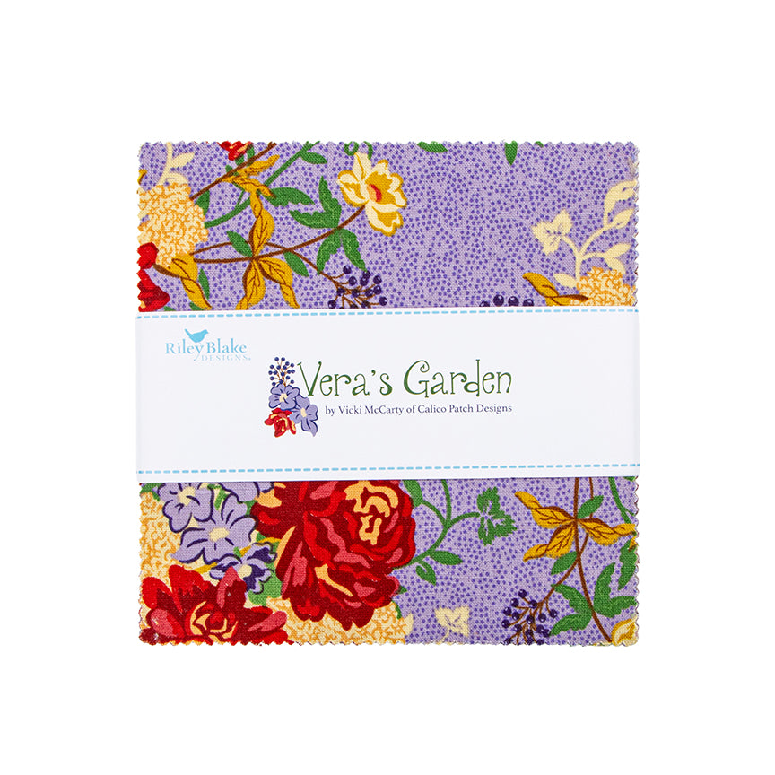 Charm Pack 5x5 Squares - Riley Blake Vera's Garden 5-inch Stacker - 40 5" Squares