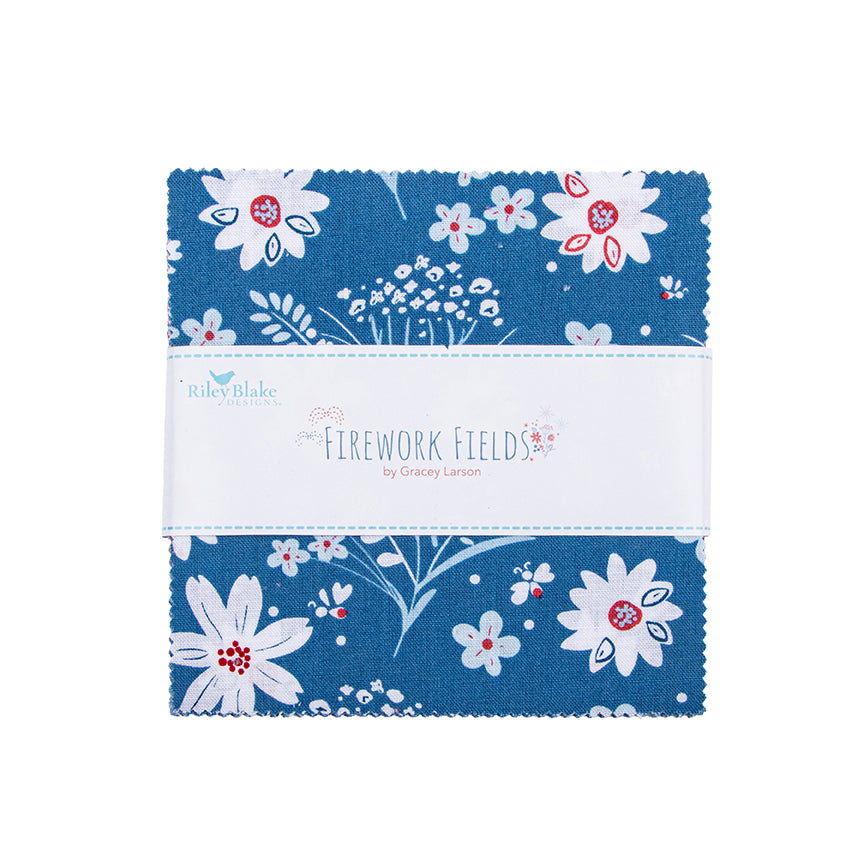 Charm Pack 5x5 Squares - Riley Blake Firework Fields 2 5-inch Stacker - 40 5" Squares