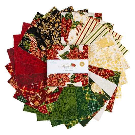 Charm Pack 5x5 Squares - Riley Blake Poinsettias at Christmas 5-inch Stacker - 40 5" Squares