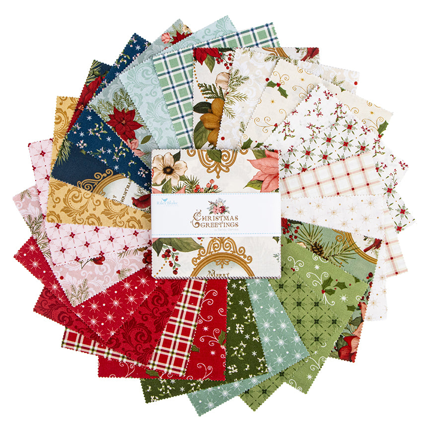 Charm Pack 5x5 Squares - Riley Blake Christmas Greetings 5-inch Stacker - 40 5" Squares