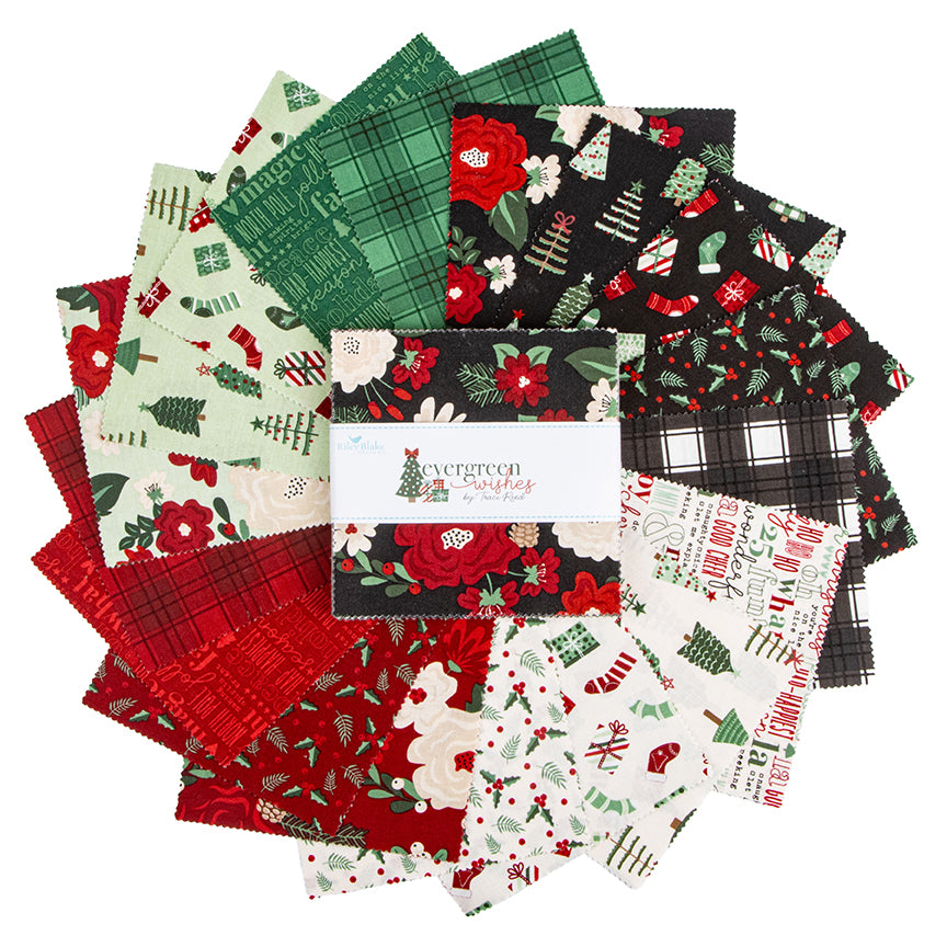 Charm Pack 5x5 Squares - Riley Blake Evergreen Wishes 5-inch Stacker - 40 5" Squares