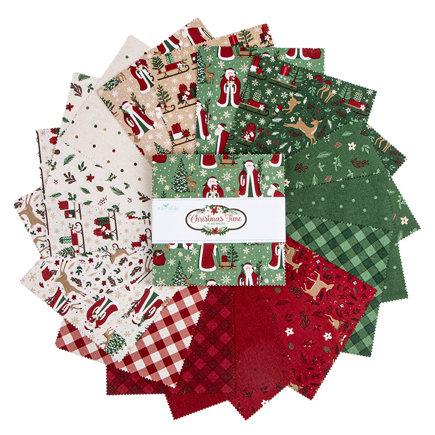 Charm Pack 5x5 Squares - Riley Blake Christmas Time 5-inch Stacker - 40 5" Squares