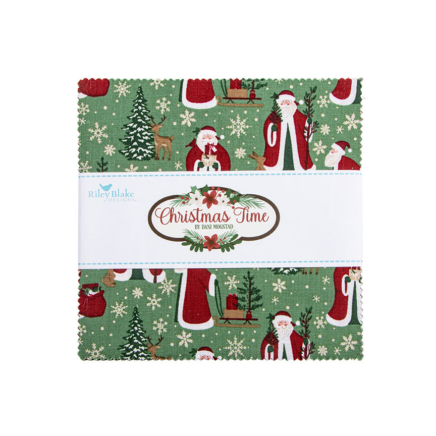 Charm Pack 5x5 Squares - Riley Blake Christmas Time 5-inch Stacker - 40 5" Squares