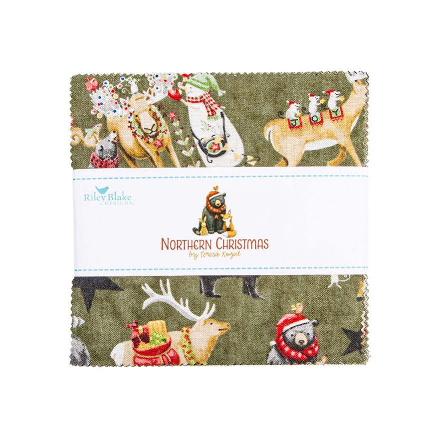 Charm Pack 5x5 Squares - Riley Blake Northern Christmas 5-inch Stacker - 40 5" Squares