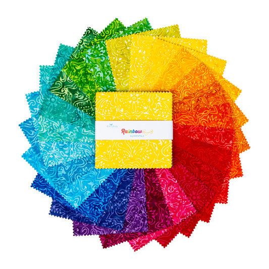 Charm Pack 5x5 Squares - Riley Blake Rainbow Brights Elementals Batiks 5-inch Stacker - 40 5" Squares