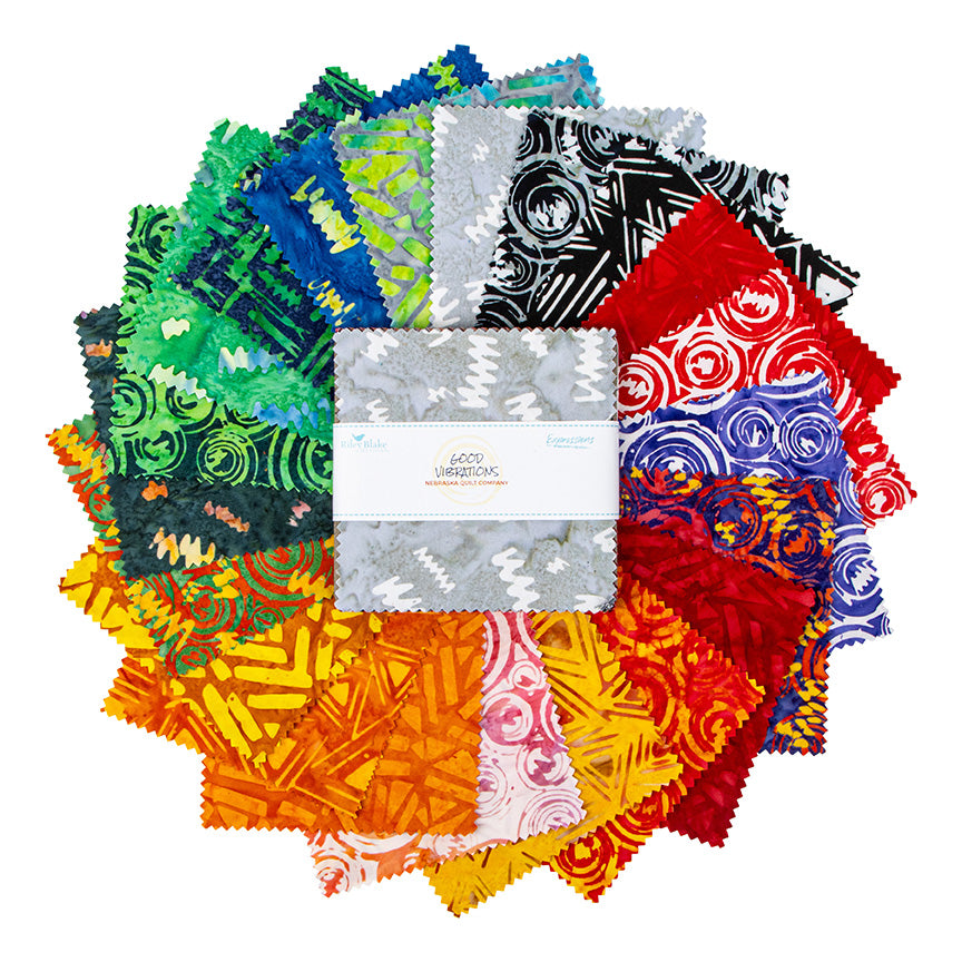 Charm Pack 5x5 Squares - Riley Blake Good Vibrations Batik 5-inch Stacker - 40 5" Squares