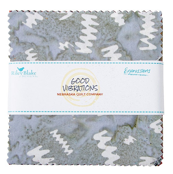 Charm Pack 5x5 Squares - Riley Blake Good Vibrations Batik 5-inch Stacker - 40 5" Squares