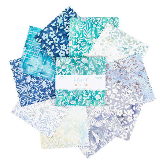 Charm Pack 5x5 Squares - Riley Blake Batiks Floral Grid Seafoam Splash 5-inch Stacker - 40 5" Squares