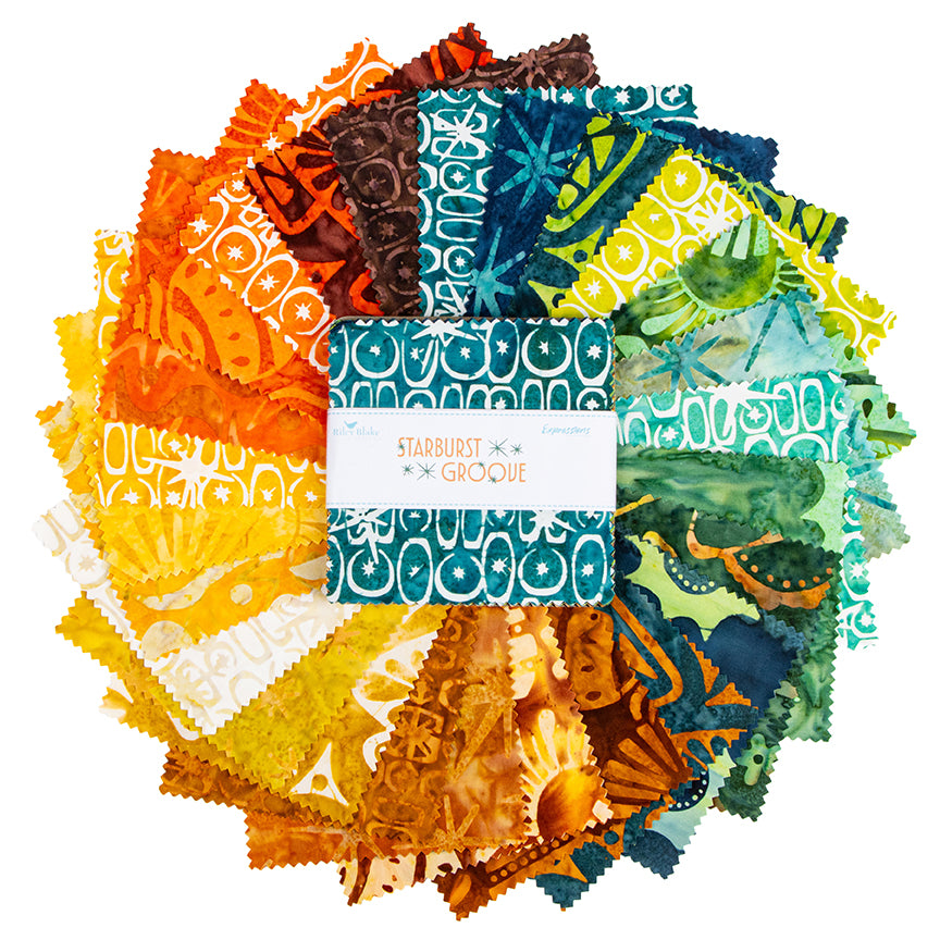 Charm Pack 5x5 Squares - Riley Blake Starburst Groove Batiks 5-inch Stacker - 40 5" Squares
