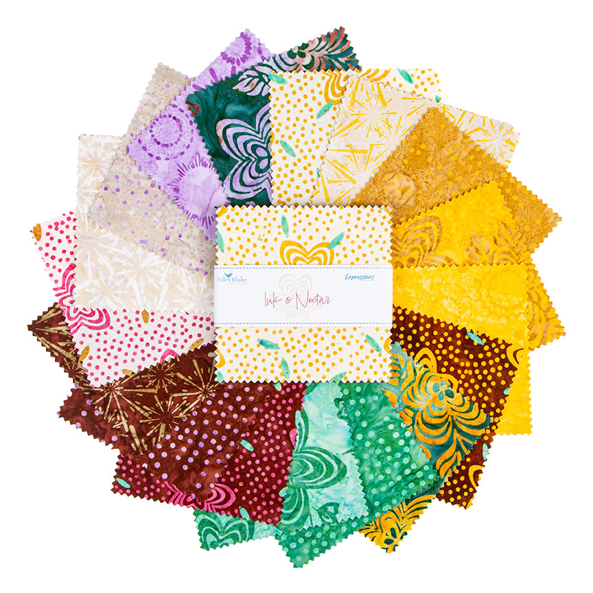 Charm Pack 5x5 Squares - Riley Blake Ink & Nectar Batik 5-inch Stacker - 40 5" Squares
