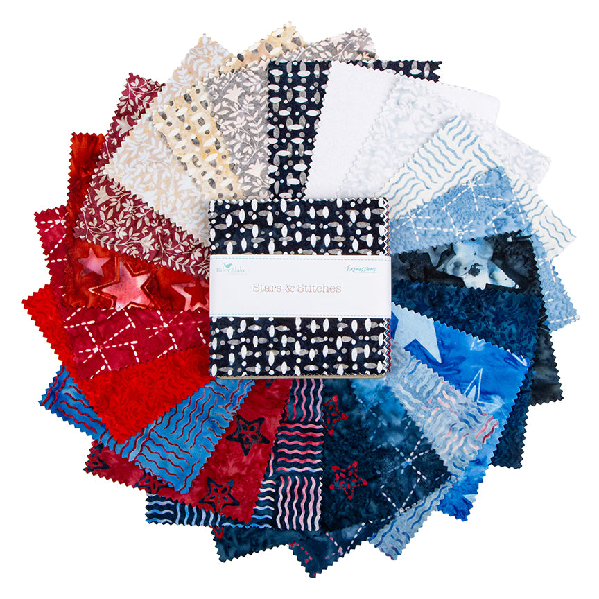 Charm Pack 5x5 Squares - Riley Blake Stars & Stitches Batik 5-inch Stacker - 40 5" Squares