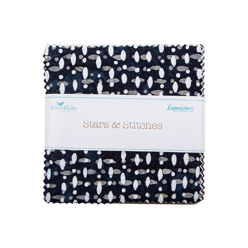 Charm Pack 5x5 Squares - Riley Blake Stars & Stitches Batik 5-inch Stacker - 40 5" Squares