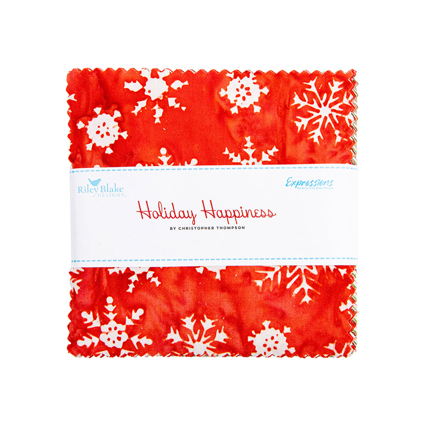 Charm Pack 5x5 Squares - Riley Blake Holiday Happiness Batik 5-inch Stacker - 40 5" Squares