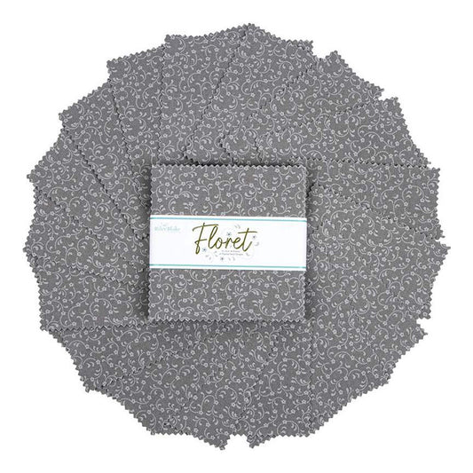 Charm Pack 5x5 Squares - Riley Blake Floret Gray 5-inch Stacker - 40 5" Squares