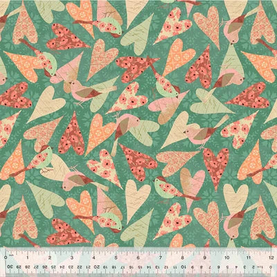 (2 yd) Windham Fabrics Poppy 53455-3 Scrappy Hearts Teal
