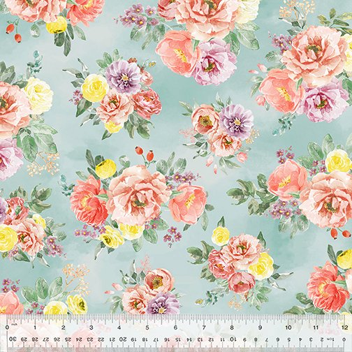 (3 yd) Windham Fabrics Juliette 53513-2 Floral on Light Blue