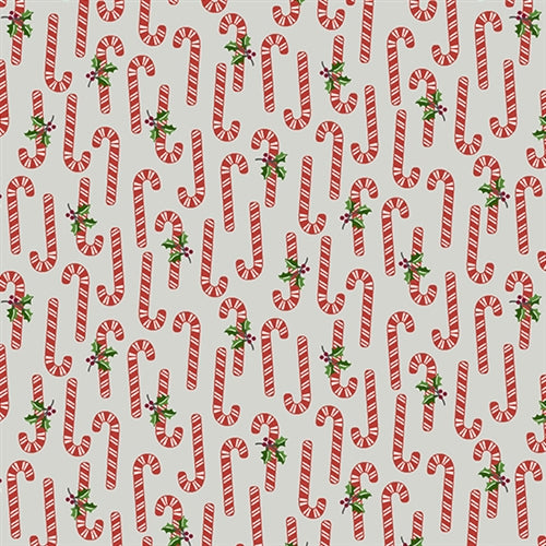 (5.5 yd) Andover/Makower UK Retro Ho Ho Gray Candy Canes A-577-C
