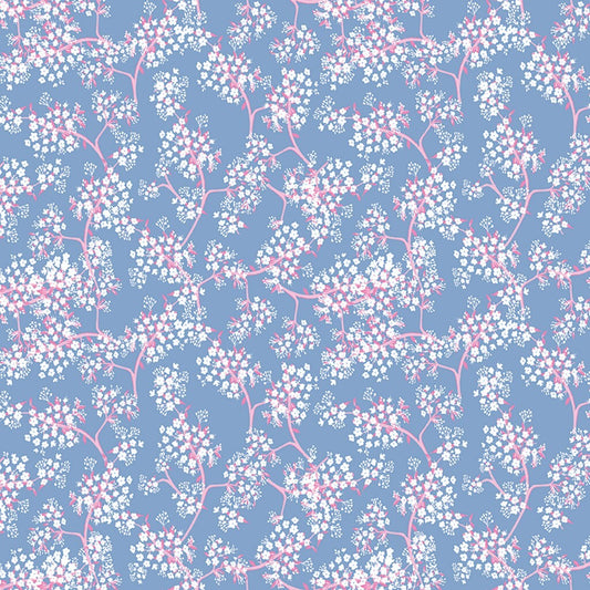 (5 yd) Clothworks Emily Blue 3958-90 Cherry Blossoms