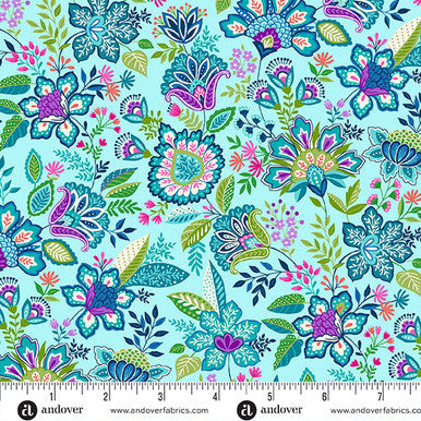 (1.5 yd) Andover/Makower UK Tropica Stripe 147-B Botanical