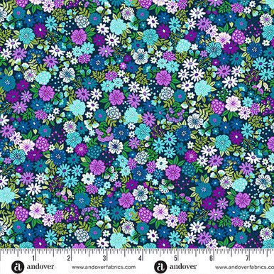 (1.5 yd) Andover/Makower UK Tropica Stripe 148-B Mini Floral