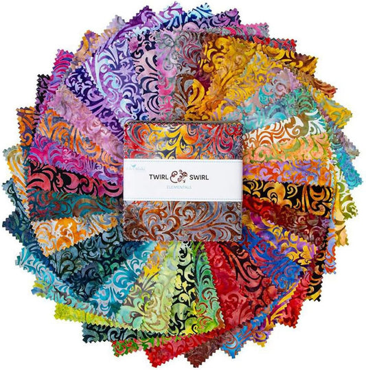 Charm Pack 5x5 Squares - Riley Blake Batiks Elementals Twirl & Swirl 5-inch Stacker - 40 5" Squares