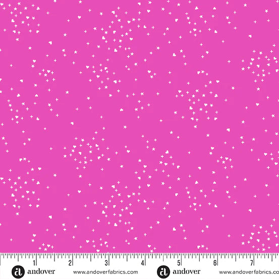 (5 yd) Andover/Makower UK Heart Stars A-1091-E1 Hot Pink