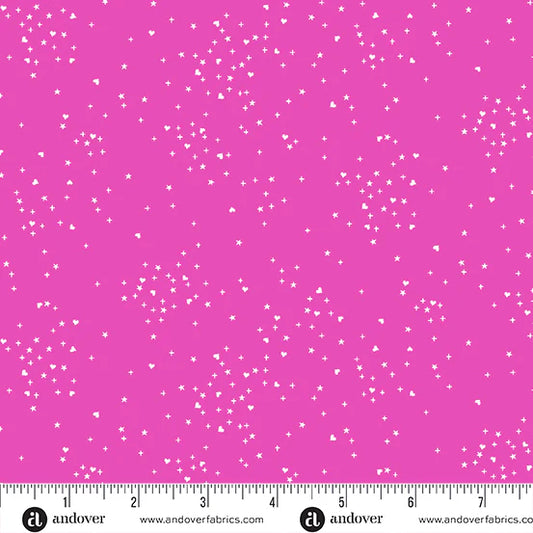 (5 yd) Andover/Makower UK Heart Stars A-1091-E1 Hot Pink