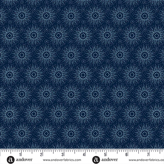 (4 yd) Andover/Makower UK Little Gems 1262-B Sun Burst Denim