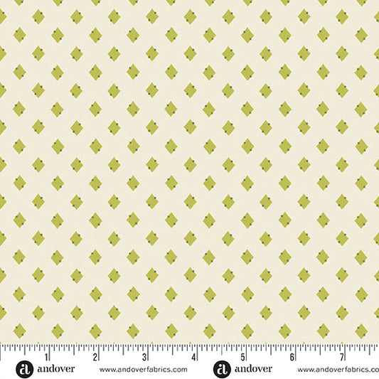 (4.5 yd) Andover/Makower UK Green Leaves 1334-L Hook Diamonds Cream