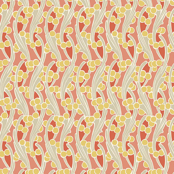 (5 yd) Andover/Makower UK Fleur Nouveau 704-O Seaweed Orange