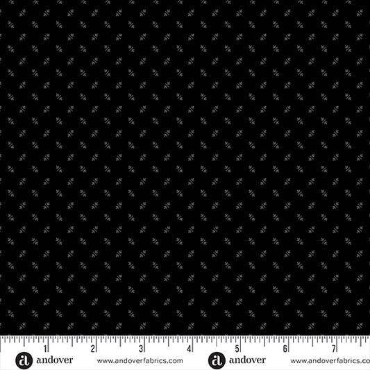 (1.5 yd) Andover/Makower UK Century Prints Black On Black CS-934-K Sprig