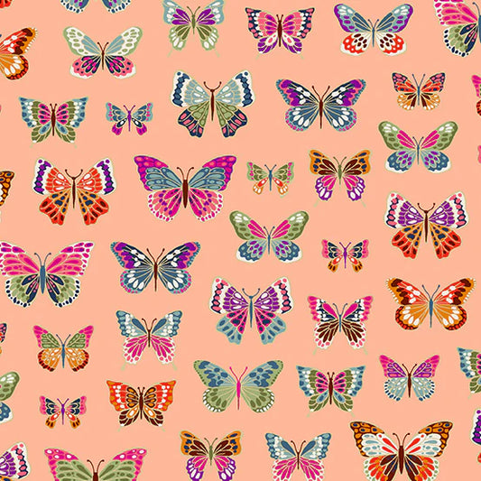 (5 yd) Andover/Makower UK Luxe TP-2613-N Butterflies Pink (Metallic Accents)